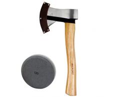 Xforst Accetta 800g a mano in legno con pietra abrasiva, Ascia con pietra per affilare. Conforme alla normativa tedesca DIN 5131 e TÜV/GS. Modello X-UW800s + GS1. uw + s