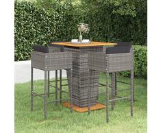 Leepesx Set da Bar da Giardino Set Tavolo e Sedie da Bar Alti da Giardino Set Tavolo e Sedie da Bar per Esterno Tavolo Bar Set da Bar da Giardino 5 pz con Cuscini in Polyrattan Grigio e