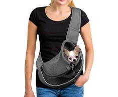 Borsa a tracolla per cani di piccola taglia e cucciolo, a mani libere, borsa per il trasporto del gatto in rete, per animali domestici, con tracolla imbottita regolabile, con tasca e cintura di