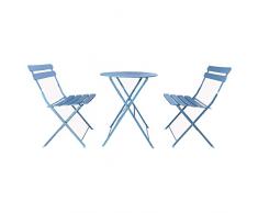 Rebecca Mobili Set Tavolino Con 2 Sedie Da Balcone, Set Bistro, Azzurro, Acciaio, Anti Ruggine, Per Giardino Terrazzo - Misure HxLxP: 71 x 60 x 60 cm - Art. RE6830