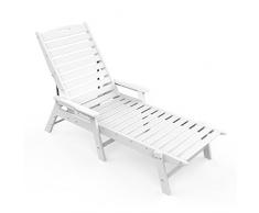 N&V Lettino prendisole in HDPE, sedia per prendere il sole in resina per tutte le condizioni atmosferiche, per interni ed esterni, giardino, patio, cortile, piscina, colore: bianco