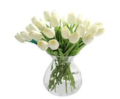 JUSTOYOU Mazzo da 20 tulipani artificiali in lattice dall’effetto realistico, fiori finti da bouquet per matrimonio, casa, giardino, decorazioni, bianco