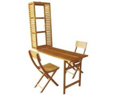 Set da balcone in legno di acacia 2 posti 3 pezzi marrone – pieghevole – Salvaspazio – 115 cm x 50 cm x 30 cm -