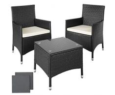 TecTake SET DI MOBILI RATTAN ALLUMINIO ARREDAMENTO GIARDINO SET COMPLETO NERO + 2 set di rivestimenti di ricambio per i cuscini, viti in acciaio inox