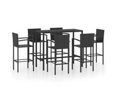 vidaXL Set da Bar da Giardino 7 pz in Polyrattan Nero