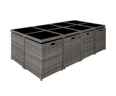 TecTake 800674 Set di Mobili da Giardino Poli Rattan e Alluminio Arredamento Set, 8 Sedie + 1 Tavolo + 4 Sgabelli, Involucro Protettivo - Colori Diversi – (Grigio | No. 403090)