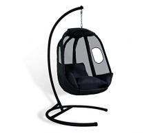 CCLIFE Sedia uovo dondolo Poltrona Sospesa con Catena e Supporto e Cuscini e per Interno ed Esterno, portata 120kg, Color:Nero