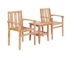 Festnight 3 pz Set da Bistrò in Legno Massello di Teak,Set Mobili da Giardino in Legno Massello,Set Tavolo e Sedie da Giardino Esterno in Legno,Set 2 Poltrone con Tavolino da Balcone Giardino Legno