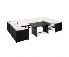 Festnight Set Divani da Giardino con Cuscini, Set Divani da Esterno, Set di Mobili da Giardino in Polyrattan Nero 10 pz