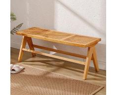 Wahson Panca da Pranzo in Legno Rattan Panca da Cucina Stile Rustico Panchina Ingresso per Sala da Pranzo/Cucina, Legno Naturale