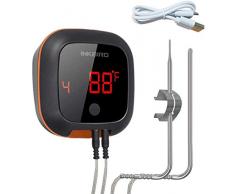 Inkbird IBT-4XS Bluetooth Wireless Digitale, Cottura Barbeque, Forno, per Affumicare, Caramellare, Grigliare, Termometro e Timer con Due Sonde, 1000mAh Li-Ba (IBT-4XS + 2 Sonde)