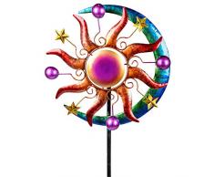 formano Girandola colorata sole luna e stelle per giardino in metallo scacciapensieri mulino a vento 124 cm
