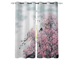 Tende Oscuranti Gazebo In Fiore Di Ciliegio Dipinto Di Rosa - con Occhielli 3D Digitale Stampa Arte Termiche Isolanti Tende per Soggiorno Cameretta Bambini Moderne Decorazione - 117 x 137 cm x 2 pcs