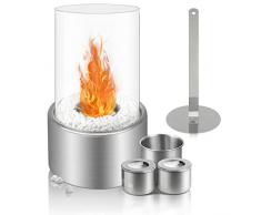 BRIAN & DANY Caminetto a Bioetanolo da Tavolo per Interni ed Esterni, Argento