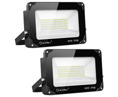 Onforu 2 Pezzi 60W Faretto LED, 6600LM Super Luminoso Fari di Sicurezza, IP66 Impermeabile Faro LED da Esterno, 2700K Bianca Calda Fari LED per Garage, Piazza, Cortile, Terrazza, Giardino, Magazzino