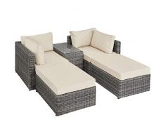 tectake 800694 Doppia Chaise-Longue Deluxe in Rattan, Set per Giardino, Alluminio, Tavolo con Piano in Vetro, Componibile con Versatilità, Cuscini - disponibile in diversi Colori (Grigia | No. 403169)