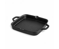 BURNHARD Padella Grill in Ghisa antiaderente, 30 cm - Bistecchiera Versatile - Piastra Ghisa Barbecue