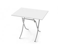 Giardicasa Tavolo TAVOLINO Rettangolare Pieghevole Esterno E Interno Piano Resina Bianco Struttura Ferro Campeggio