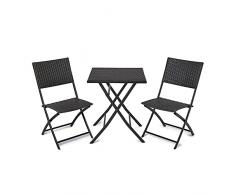 IWMH Set di Mobili da Giardino, Mobili Pieghevoli all’Aria Aperta, Set di Mobili da Terrazza e Ristorante all’Aria Aperta, un Tavolo e due Sedie, Rattan PE Impermeabile