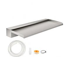 VEVOR Fontana per Piscina a Cascata, Fontana per Piscina Rettangolare, Costruita in Acciaio Inossidabile Laghetto per Cascata, Fontana a Cascata da Giardino (60 CM con LEDs)