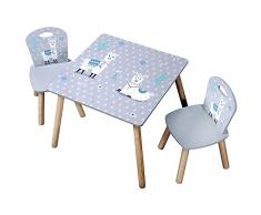 Kesper 1770213 1 Tavolo per Bambini con 2 Sedie, Grigio - Motivo: Alpaca