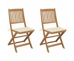 Tidyard Set di 2 sedie da Giardino da Pranzo con Cuscini in Legno massello teak,Sedie Pieghevoli con Schienale Alto,Sedie da Esterno Pieghevoli in Legno,Colore cuscino Crema
