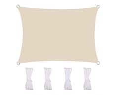 MEEYI Ombreggiante Tenda A Vela Rettangolare 3X6m Vela Rettangolare Anti-UV 95% Impermeabile & Protezione Solare Antivento & Resistente a Strappi per Giardino Parco Patio, Beige-Bianco
