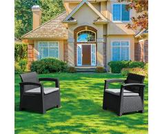 Le Stelle Set 2 Poltrone Poltroncine con Cuscino in Polyrattan Arredo Giardino da Esterno Nero