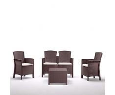 BICA Set Lido 2 Storage - Set Mobili da Esterno 2 Poltrone, 1 Sofa 2 posti, Tavolino Contenitore e Cuscini per la Seduta, Marrone