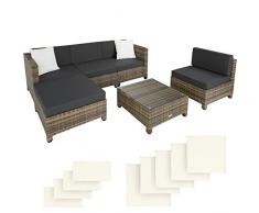 TecTake 800804 Set di Mobile di Rattan Sintettico, Arredamento Giardino Set Completo, 2 Sedie 2 Panche Sgabello Tavolo, Set di Rivestimenti, con imbottitura da 10 cm (Naturale)