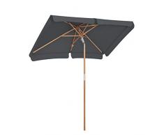 SONGMICS Ombrellone da Balcone di 200 x 125 cm, Parasole Rettangolare Protezione UPF50+, Palo e Stecche in Legno, Inclinabile, Base Non Inclusa, per Terrazzo Giardino Esterno, Grigio GPU26GY