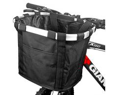 jojobnj Cestino Bicicletta Anteriore, Staccabile Pieghevole Ciclo Anteriore Borsa da Basket in Tela, Impermeabile Cestini Bici per Cani, Picnic, Shopping (Nero)