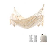 Amaca doppia in macramè bohémien con elegante nappa per patio, cortile, decorazione per matrimoni in spiaggia, per interni ed esterni, fino a 150 kg, con corde e cordicella