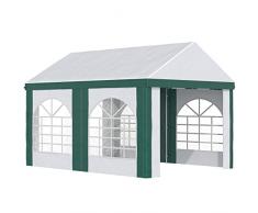 Outsunny Tendone da Giardino per Feste in Acciaio, PE e PVC, Gazebo 3x4 m per 12 Persone con Doppio Ingresso, Picchetti e Funi Incluse, Bianco e Verde