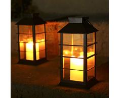 Tomshine 2 lanterne a energia solare con fiamma tremolante e candela a LED per esterni, illuminazione decorativa per giardino, 8,7x4,1 pollici