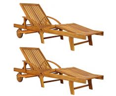 CASARIA Sedia a Sdraio 2x Tami Sun in Legno Acacia Tavolino Estraibile Lettino Prendisole Pieghevole