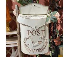 BAABJI Cassetta Postale Vintage in Metallo for Esterni Vernice Shabby Chic Cassetta Postale da Parete in Stile Americano Decorazione Fiori e Uccelli da Giardino,Bianca