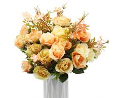 ZJRung 4 Pezzi Mazzo di Rose Artificiali Fiori Artificiali per Decorazioni 10 Rose Fiori Finti Realistici Bouquet Fiori Artificiali Rosa per Bouquet di Nozze per Feste Giardino Partito (Champagne)
