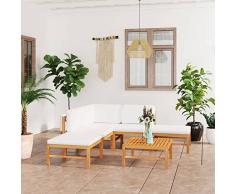 Gecheer Set Divani da Giardino 6 pz Cuscini Crema, Divano da Esterno Divano Giardino,Divano Modulare da Giardino per Esterno,Divano Angolare da Giardino, Set Salotto da Esterno Legno Massello di Teak