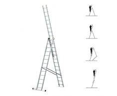 Scala a sfilo a 3 rampe StablePro, gradini 3x13 in alluminio, allungabile, 6 posizioni, altezza massima di lavoro 8,61 m, 5 anni di garanzia, Hostrom