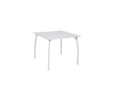 greemotion Tavolo Tavolino Quadrato da Giardino modello “Toulouse” in Acciaio rivestito in plastica, ca. 90 x 74 x 90 cm, bianco