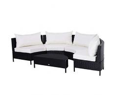 Outsunny Divano da Esterno in Rattan, Set 5 Pezzi con Pouf, Salottino per il Giardino Nero e Bianco 96cmx 68cmx 65cm