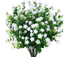 Ksnnrsng 4 pezzi Fiori Artificiali Finti Piante Artificiale Arbusti Ramo Resistente ai Raggi UV Balcone per Giardino Decorazioni Esterna Della Scatola di Del Cortile Della Finestra di Casa (Bianco)
