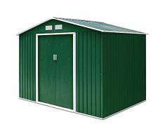 Giantex Casetta per Attrezzi in Metallo, Capanno da Giardino con 2 Porte Scorrevoli e 2 Finestre, 213x127x185 cm, 2 Colori(Verde Scuro)