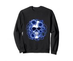 Teschio floreale con margherite blu e pianta rampicante Felpa