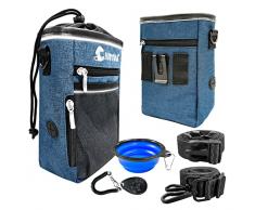 HORYDIA Borsa Addestramento Cane Regolabile Tracolla Impermeabile e Riflettenti Sacchetto di Cibo per Cani con Ciotola Pieghevole e Clicker Facilmente Porta Cibo. (Blu)