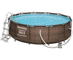 Bestway Power Steel Deluxe 366 x 100 cm, piscina rotonda con robusto telaio in acciaio, set completo, rattan