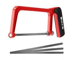 AIRAJ Seghetto per Metalloe con 4 lame sostituibili da 150 mm, lame affilate in carbonio a denti fini, mini seghetto manuale per legno, metalli morbidi, tubi in PVC, plastica, carne congelata, colore