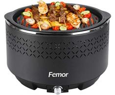 Femor Barbecue a Carbonella, Barbecue Carbone Senza Fumo con Ventola a Batteria/USB e Borsa Viaggio, Barbecue da Tavolo per 2-5 persone, per Famiglia, Balcone, Giardino, Campeggi, 35 x 34 x 21,5 cm