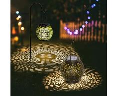 Lanterna Solare da 2 Pezzi con Gancio da Pastore, Lanterne Solari da Esterno, Lampada Solare a LED Impermeabile, Lanterne da Esterno per Giardino Cortile Balcone Patio